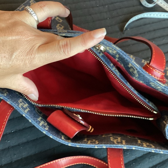 Dooney & Bourke Denim Blue Tote with Red Trim - Picture 9 of 10
